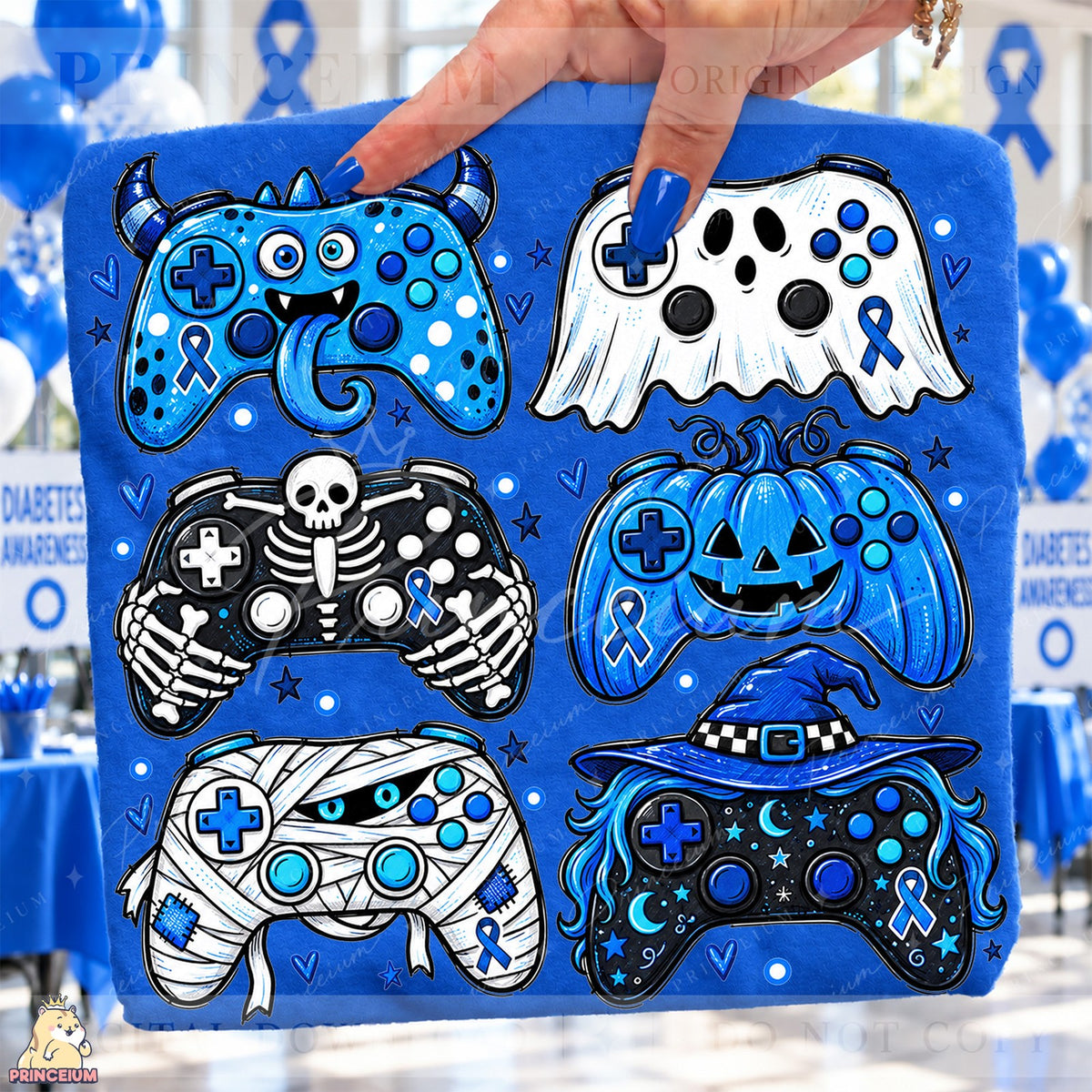 Spooky Gaming Controllers Blue Ribbon