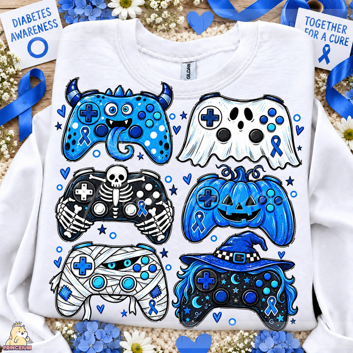 Spooky Gaming Controllers Blue Ribbon