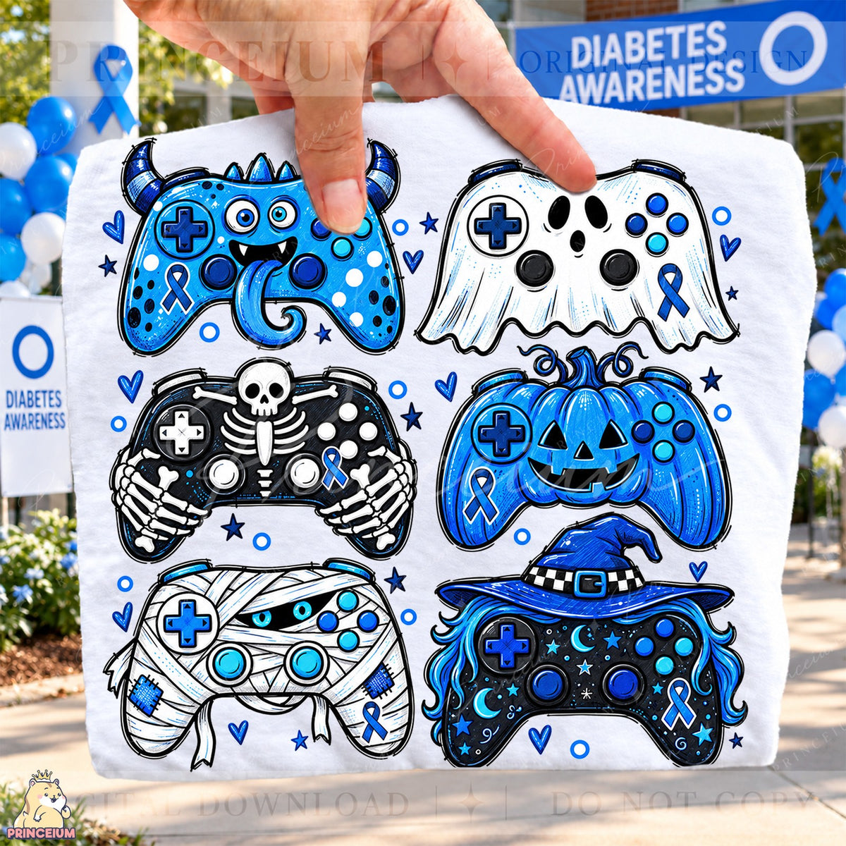 Spooky Gaming Controllers Blue Ribbon