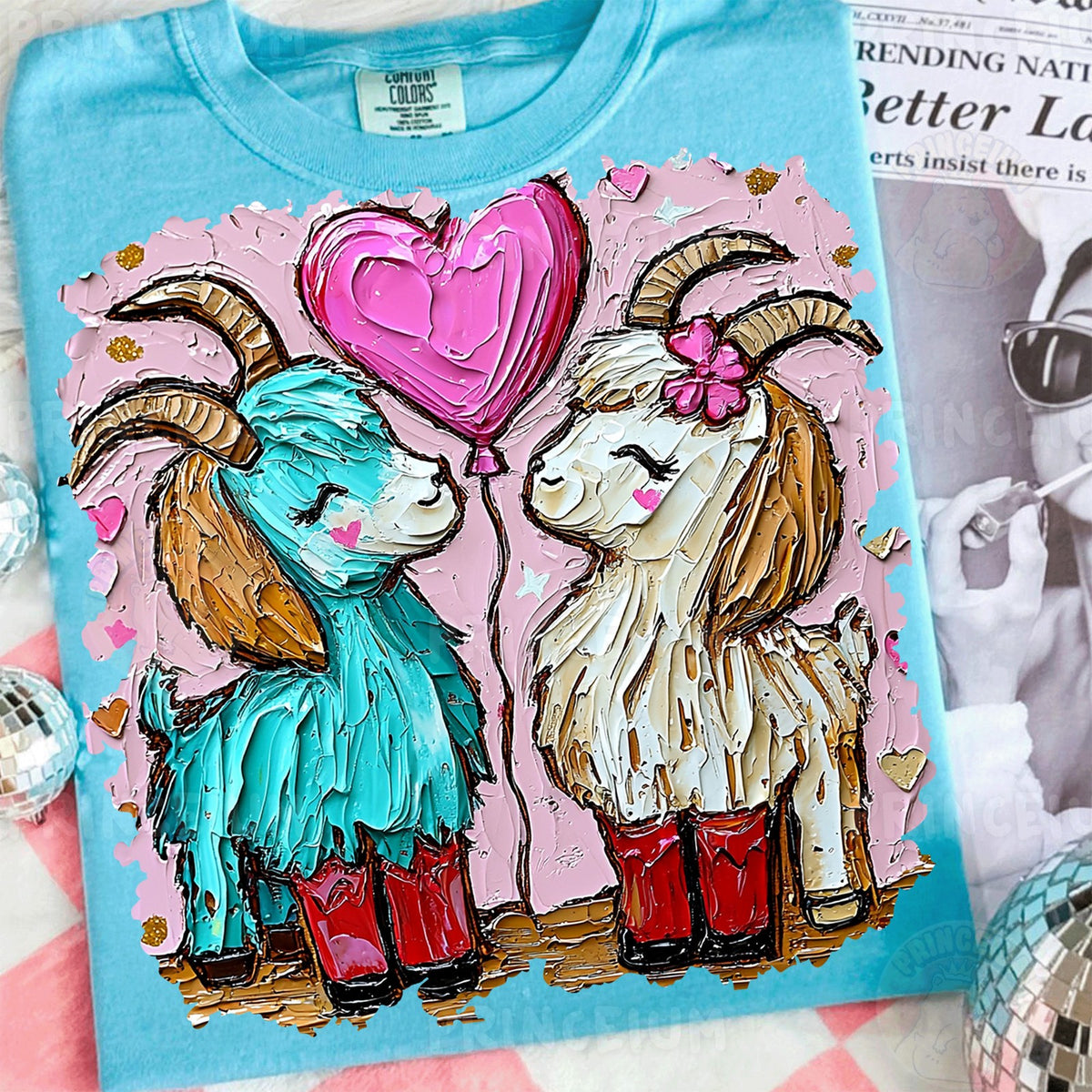 Lovestruck Goats with Heart Balloon