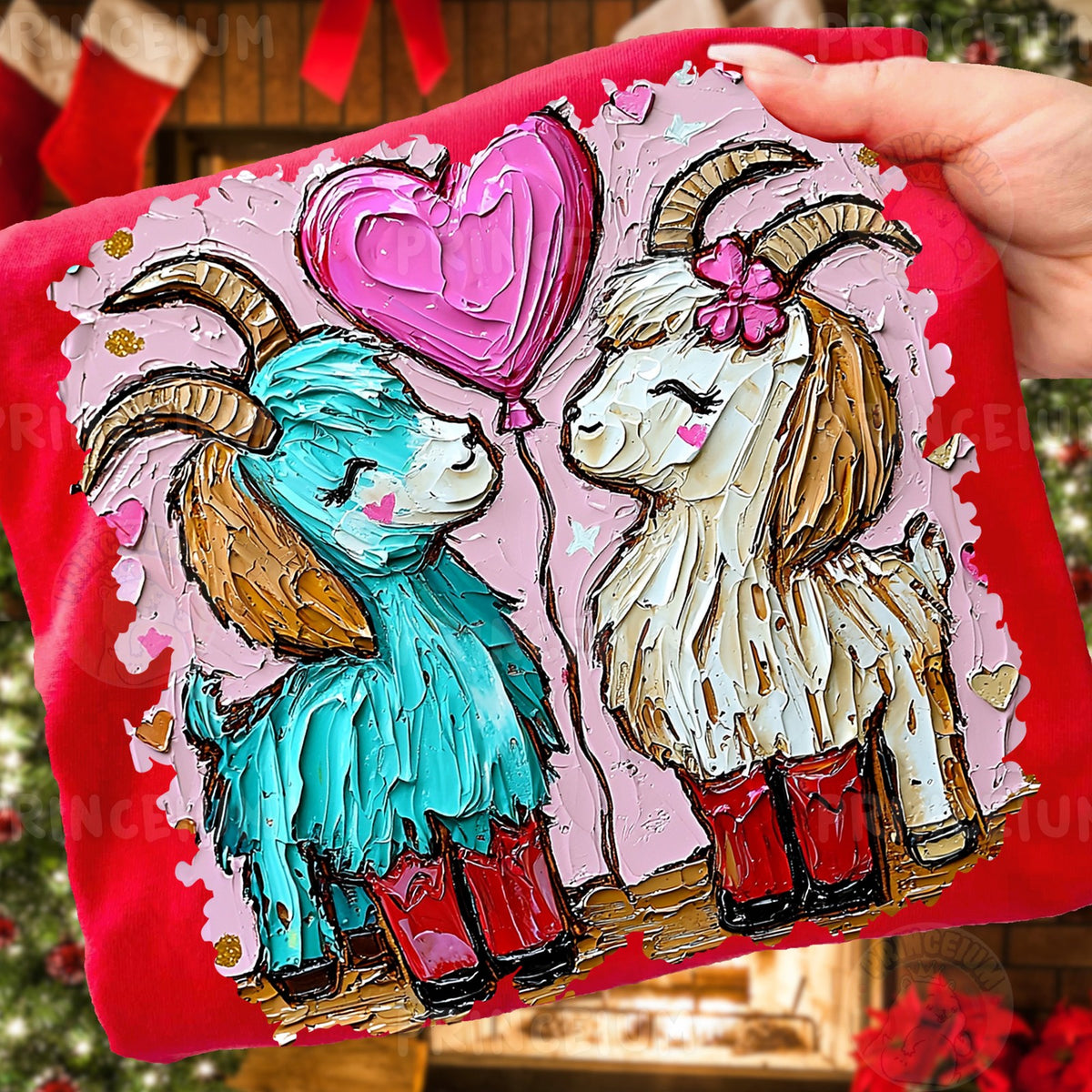Lovestruck Goats with Heart Balloon