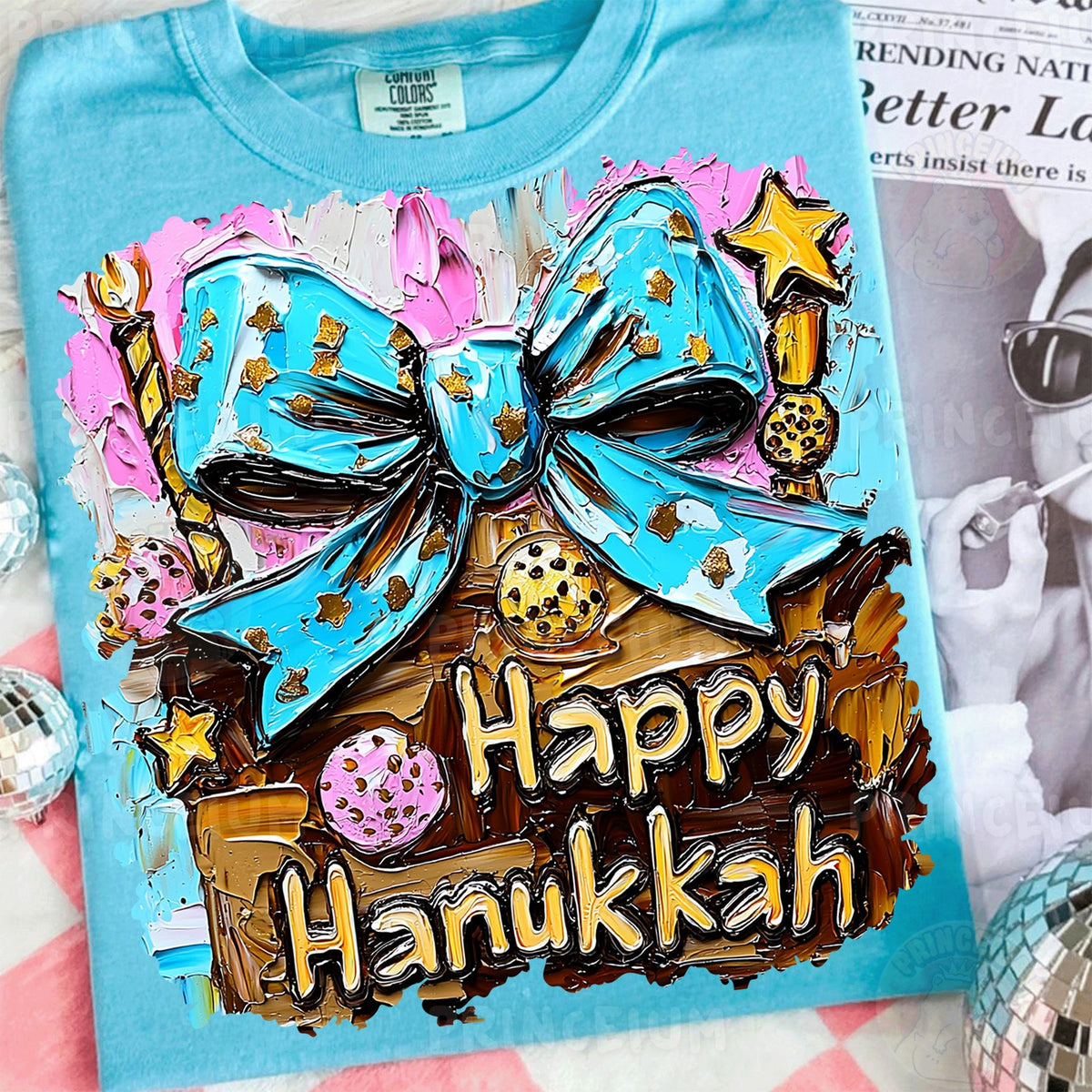 Happy Hanukkah Blue Bow