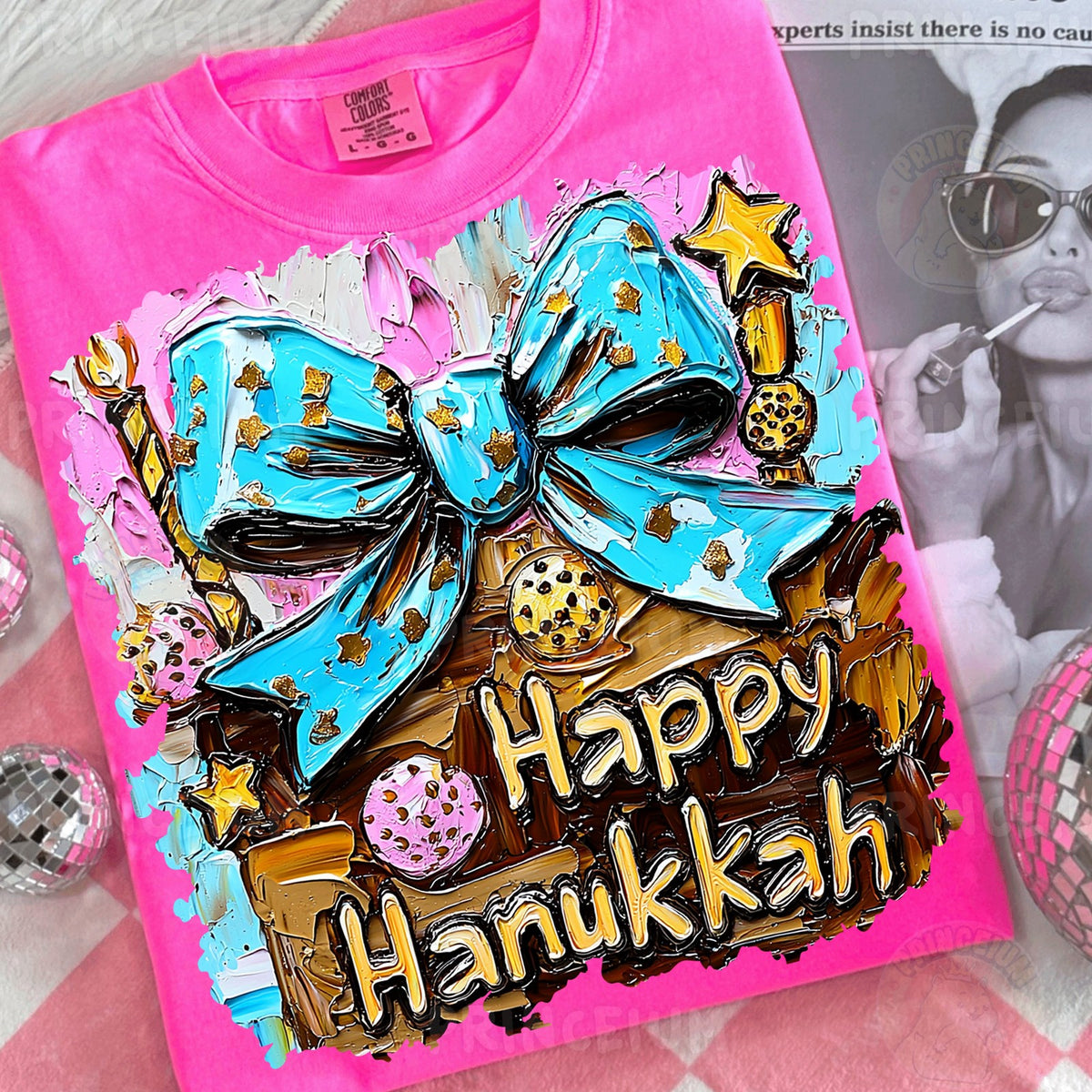 Happy Hanukkah Blue Bow