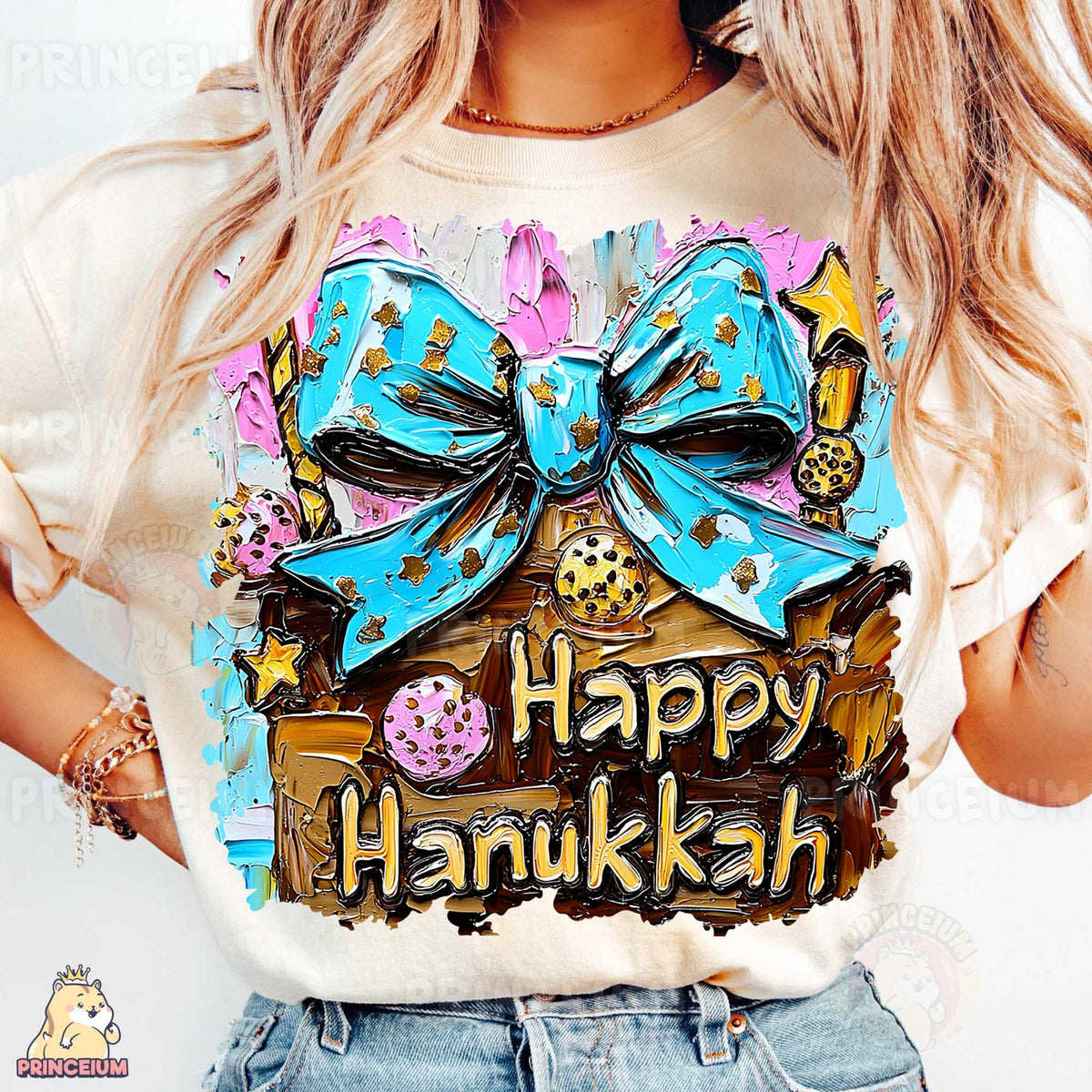 Happy Hanukkah Blue Bow