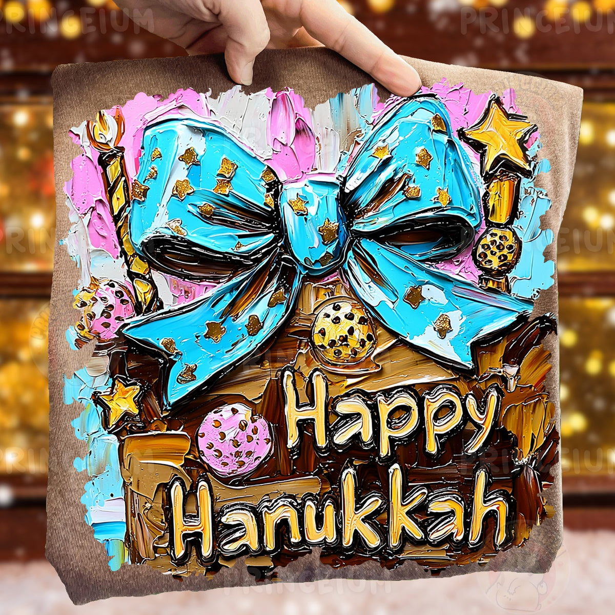 Happy Hanukkah Blue Bow