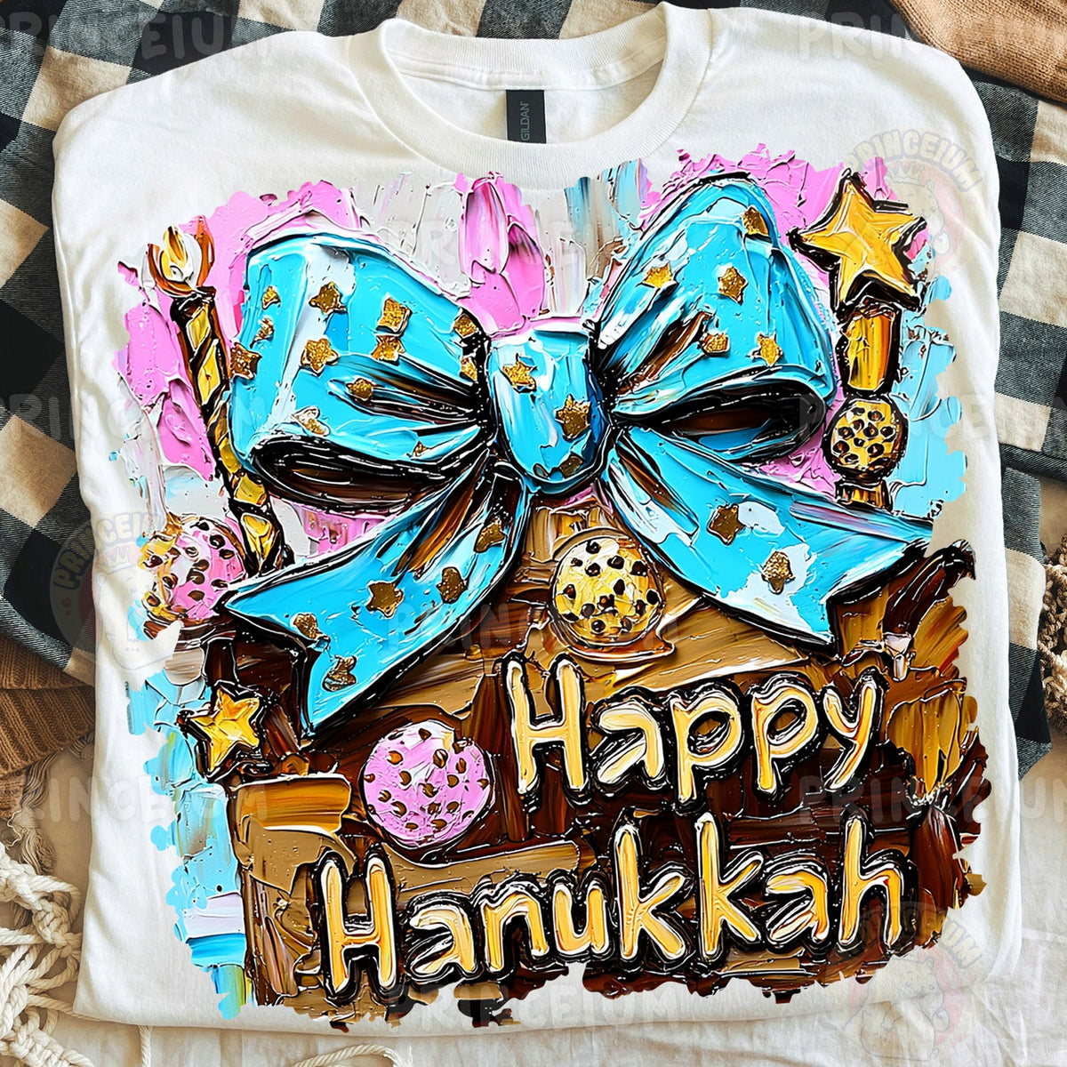 Happy Hanukkah Blue Bow
