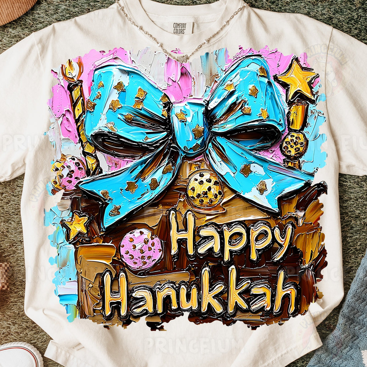 Happy Hanukkah Blue Bow