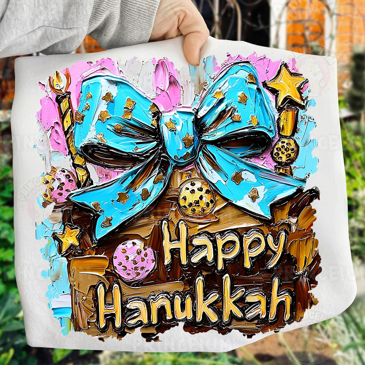 Happy Hanukkah Blue Bow