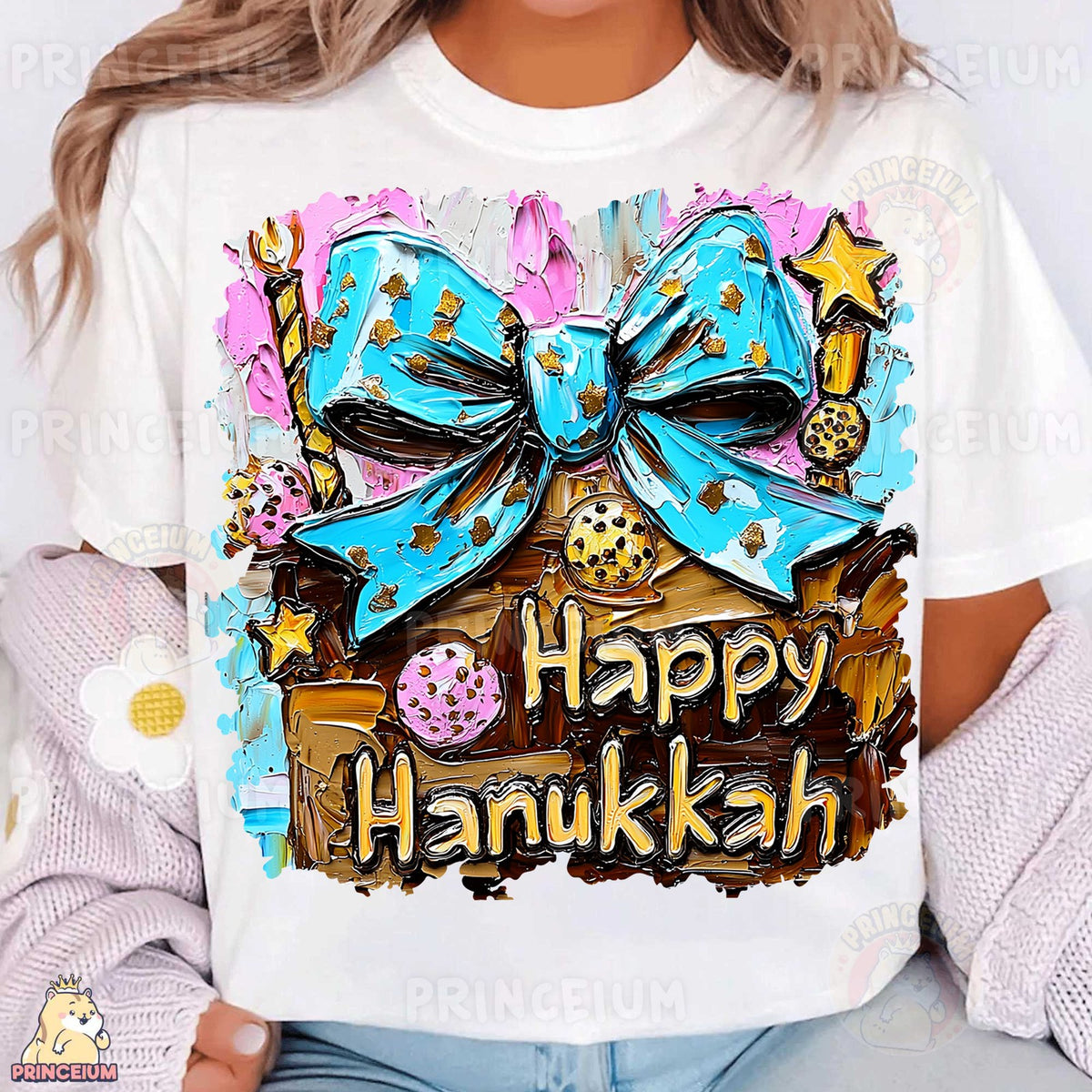 Happy Hanukkah Blue Bow
