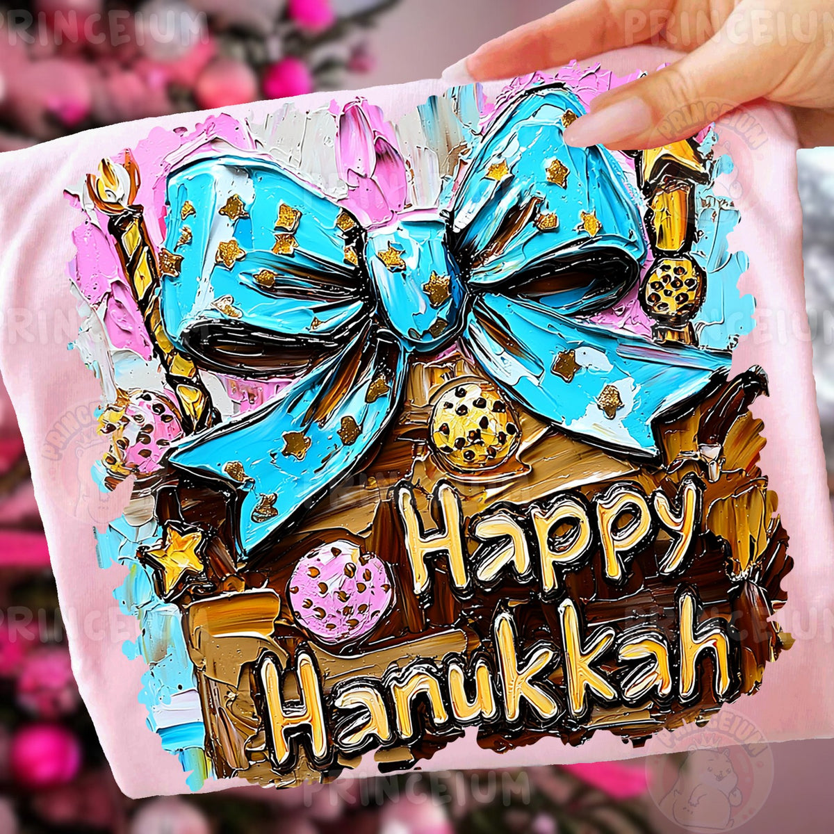 Happy Hanukkah Blue Bow