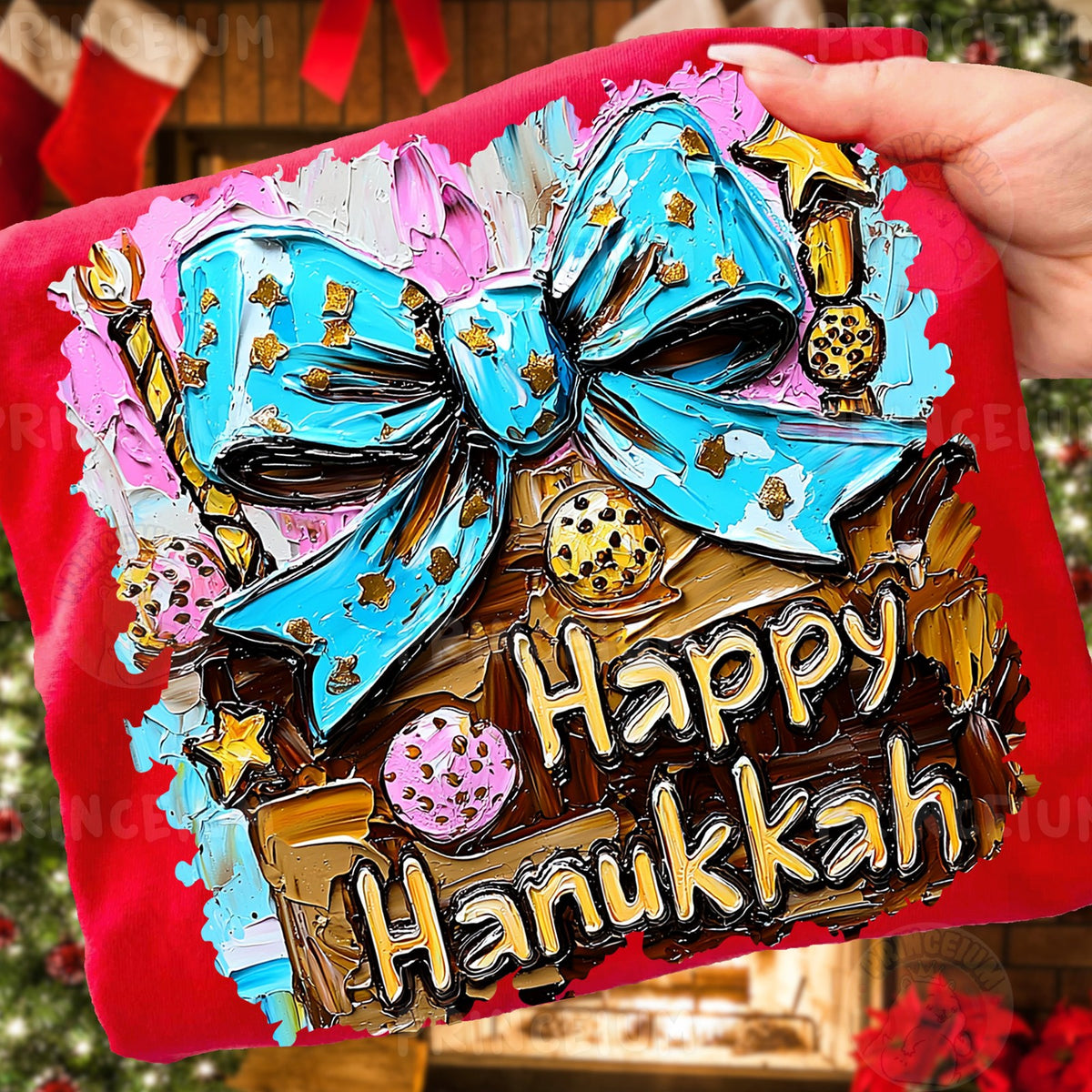 Happy Hanukkah Blue Bow