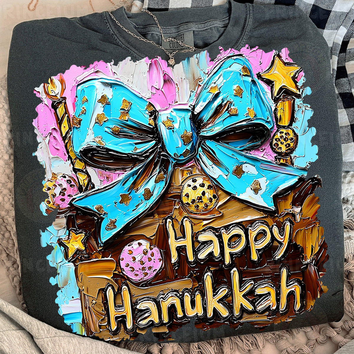 Happy Hanukkah Blue Bow