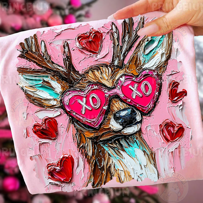 Highland Cow in XO Heart Glasses