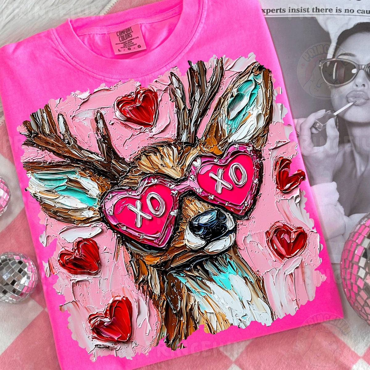 Highland Cow in XO Heart Glasses