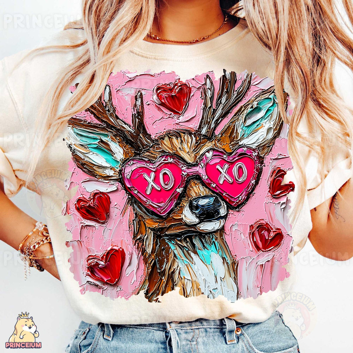 Highland Cow in XO Heart Glasses