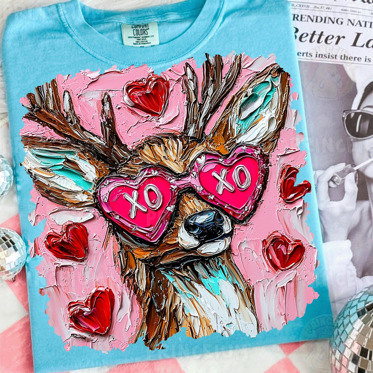 Highland Cow in XO Heart Glasses
