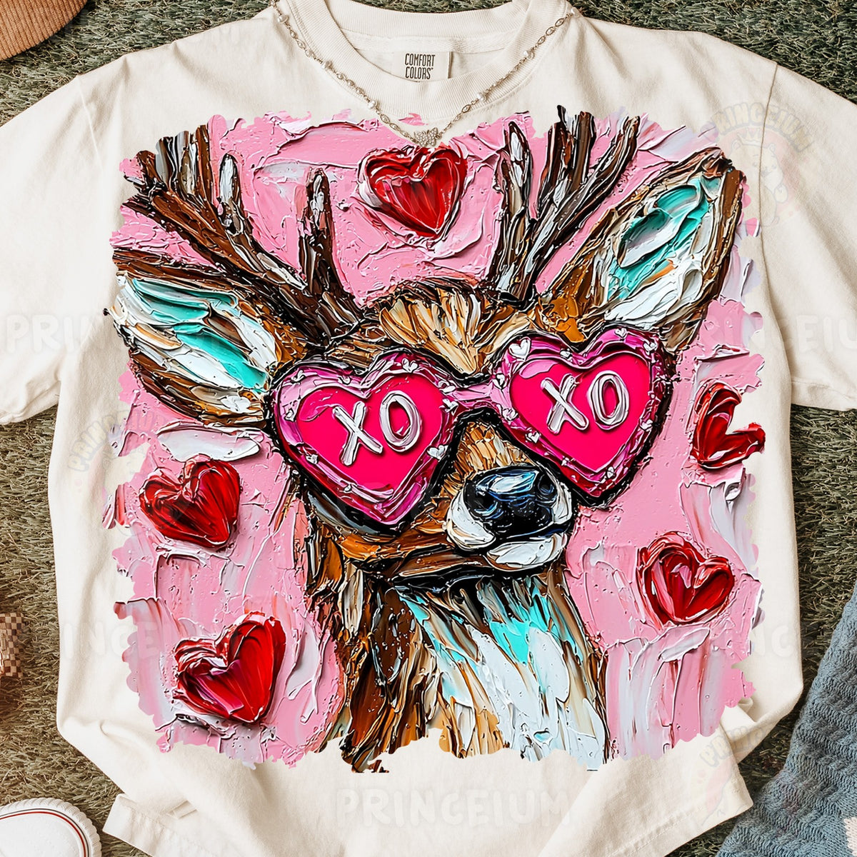 Highland Cow in XO Heart Glasses