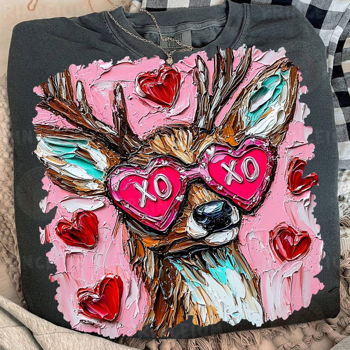 Highland Cow in XO Heart Glasses
