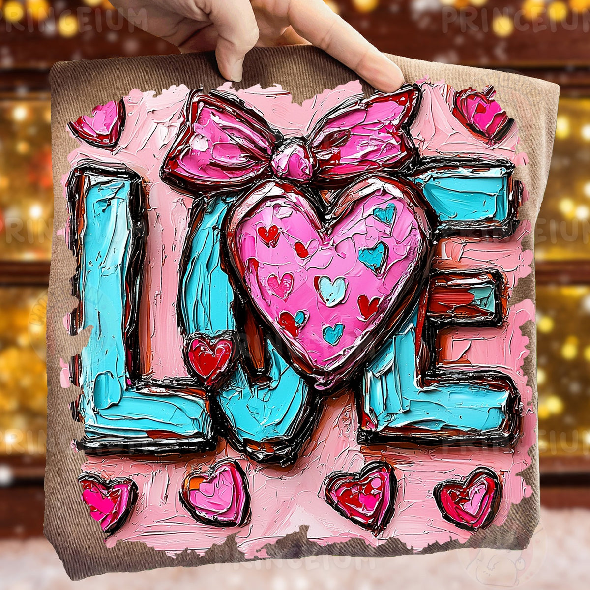 Painted LOVE Heart with Bow