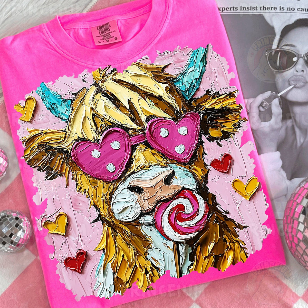 Highland Cow with Heart Glasses