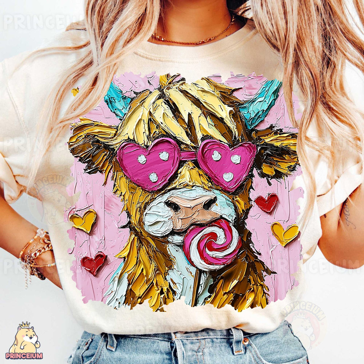 Highland Cow with Heart Glasses