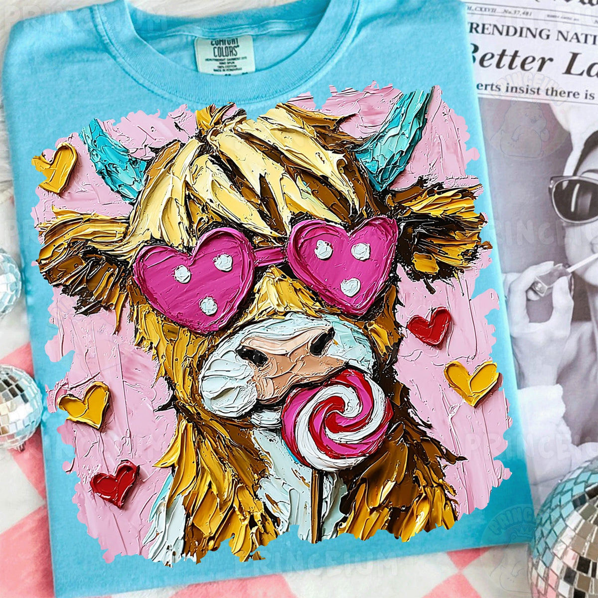 Highland Cow with Heart Glasses