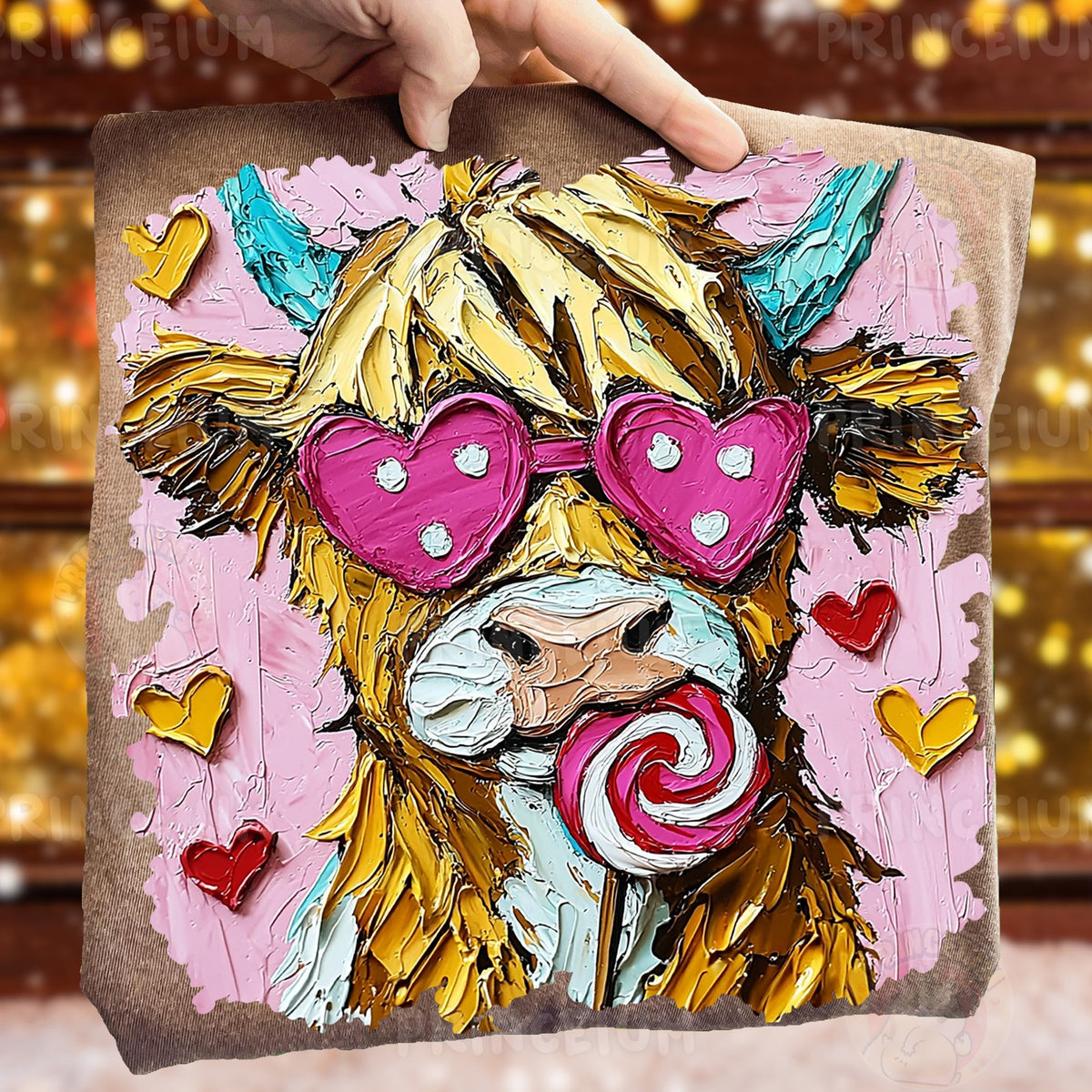 Highland Cow with Heart Glasses