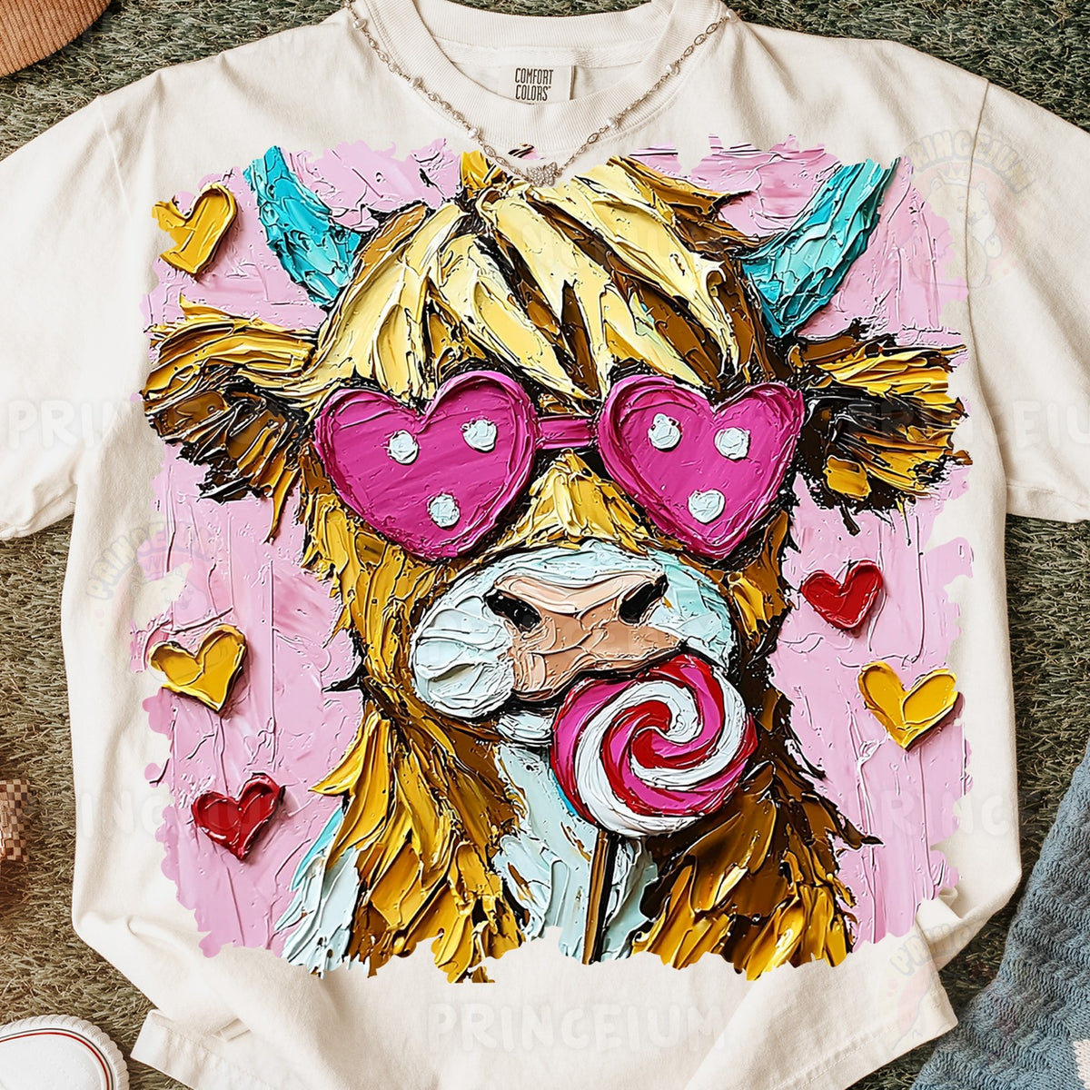 Highland Cow with Heart Glasses