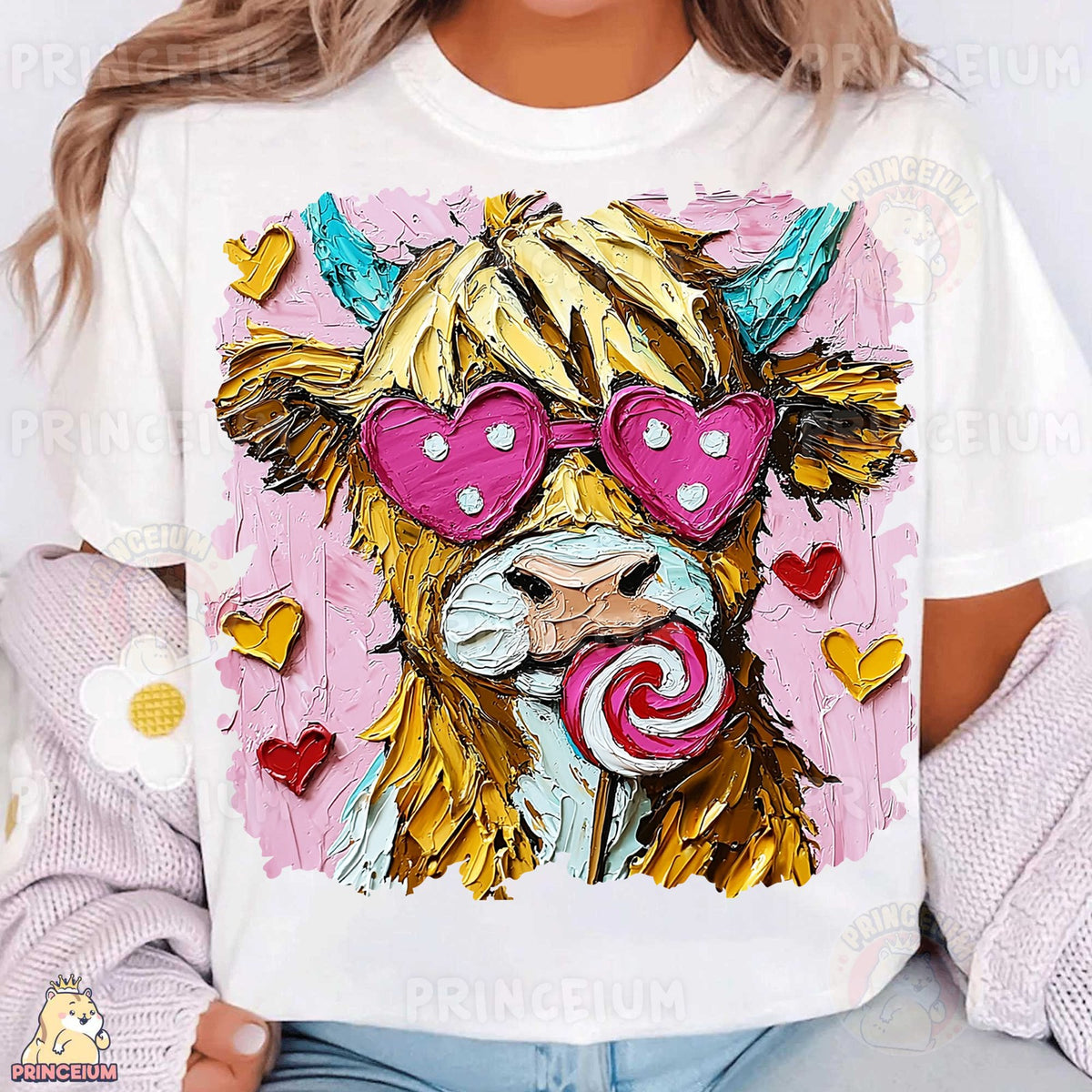 Highland Cow with Heart Glasses
