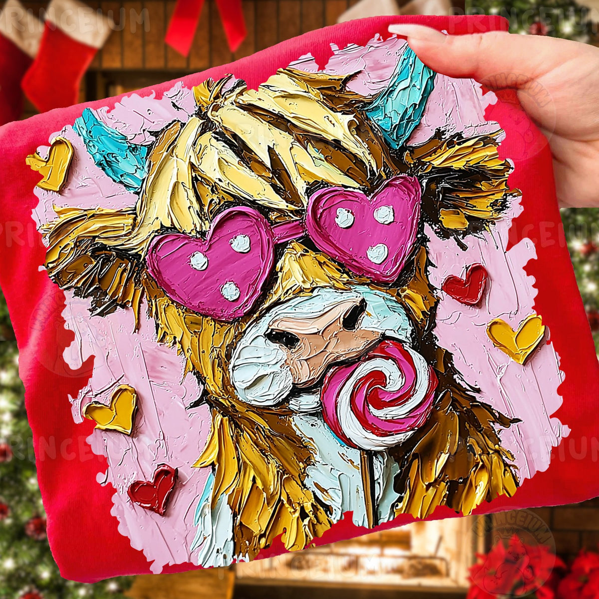 Highland Cow with Heart Glasses