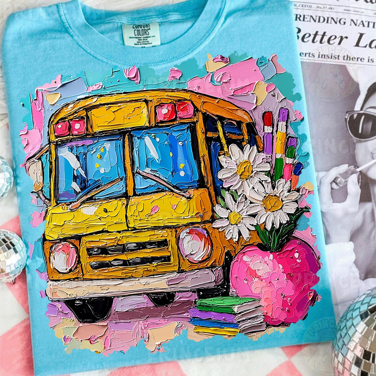 Painted School Bus & Daisies