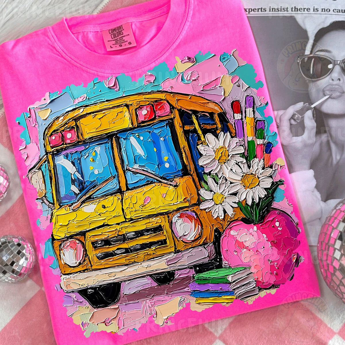 Painted School Bus & Daisies