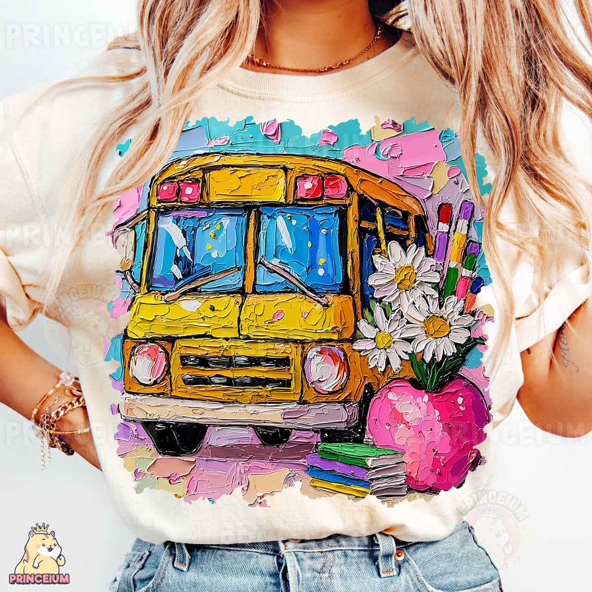 Painted School Bus & Daisies