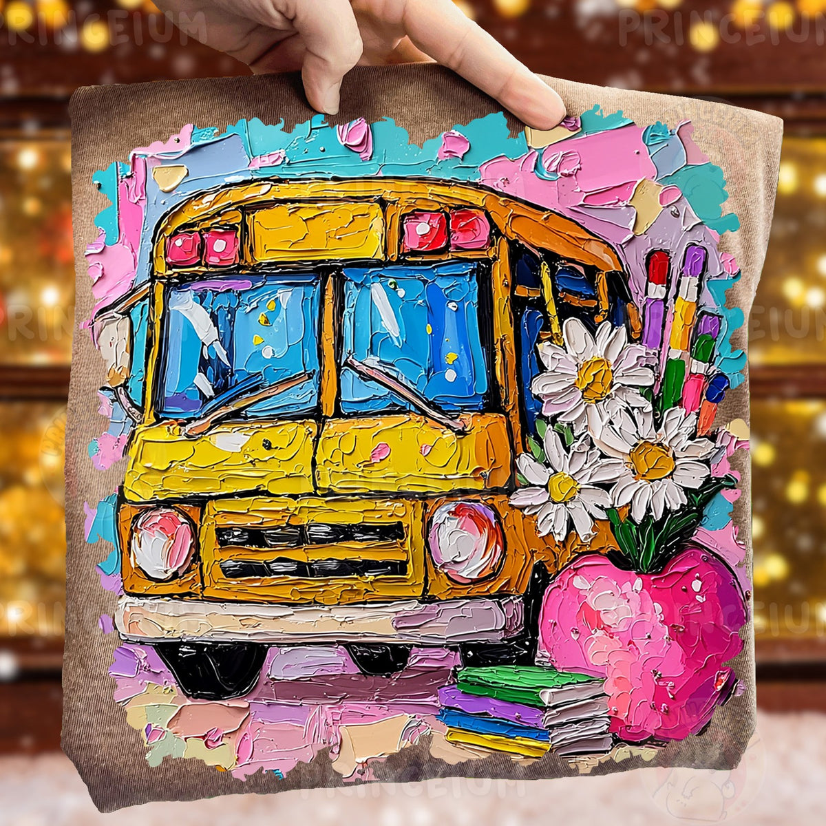 Painted School Bus & Daisies