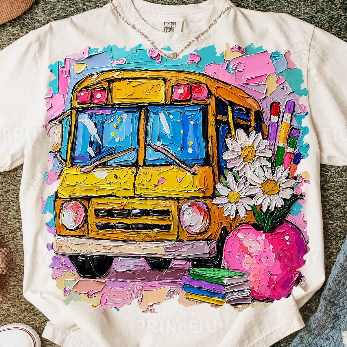 Painted School Bus & Daisies