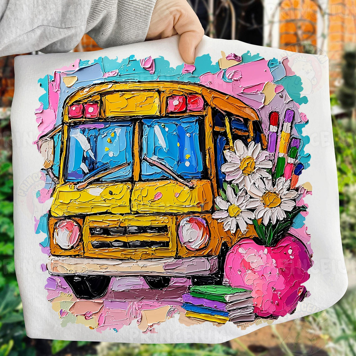Painted School Bus & Daisies