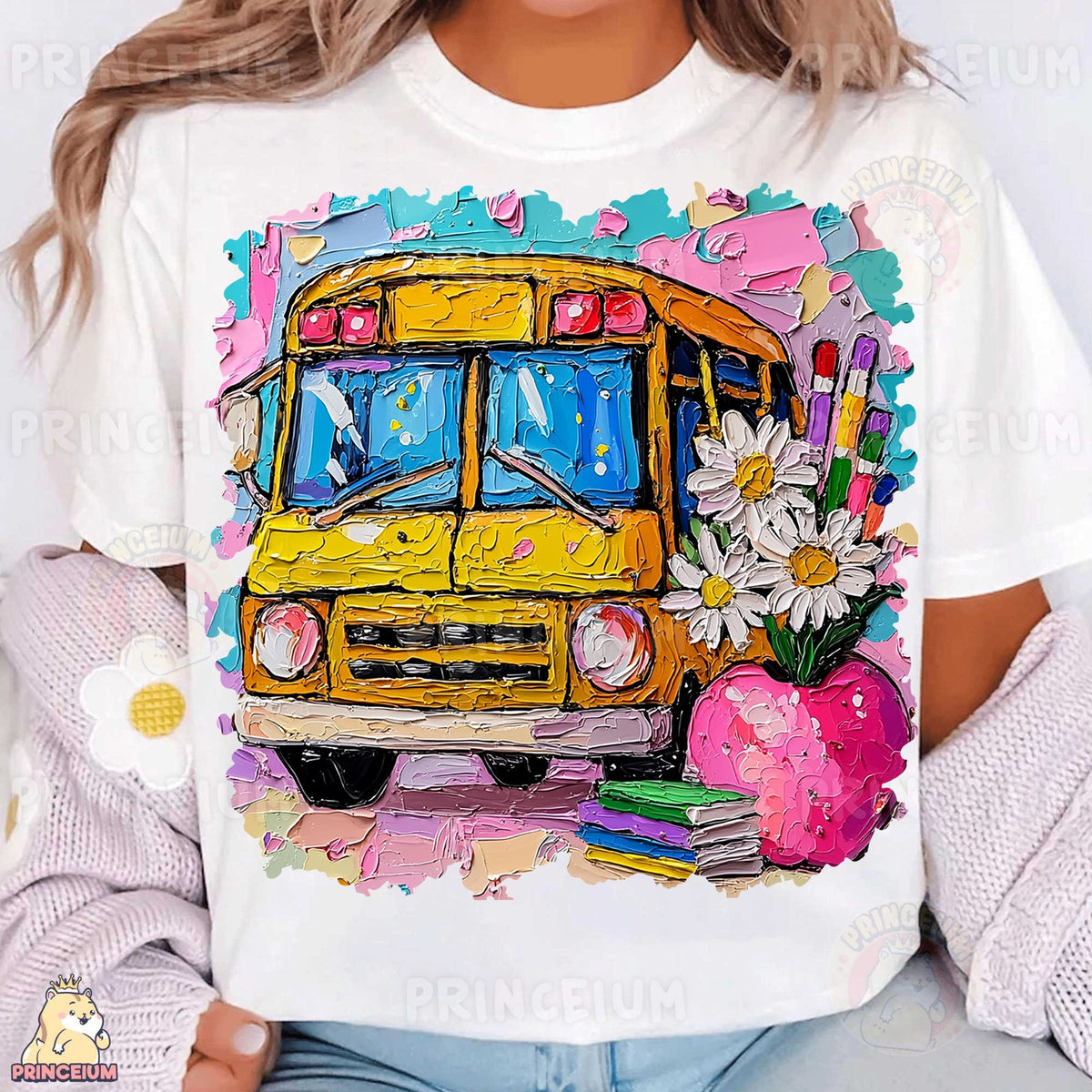 Painted School Bus & Daisies