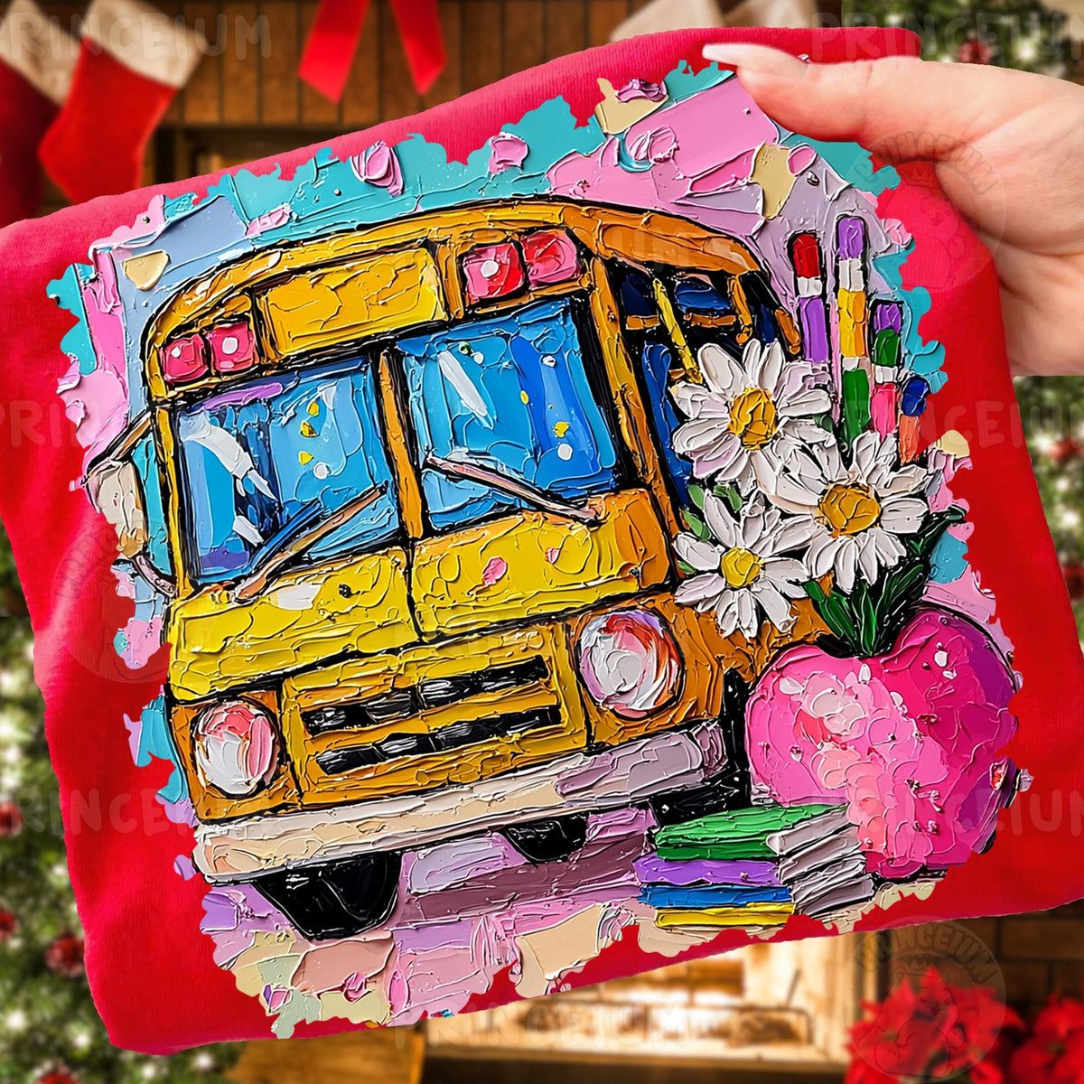 Painted School Bus & Daisies