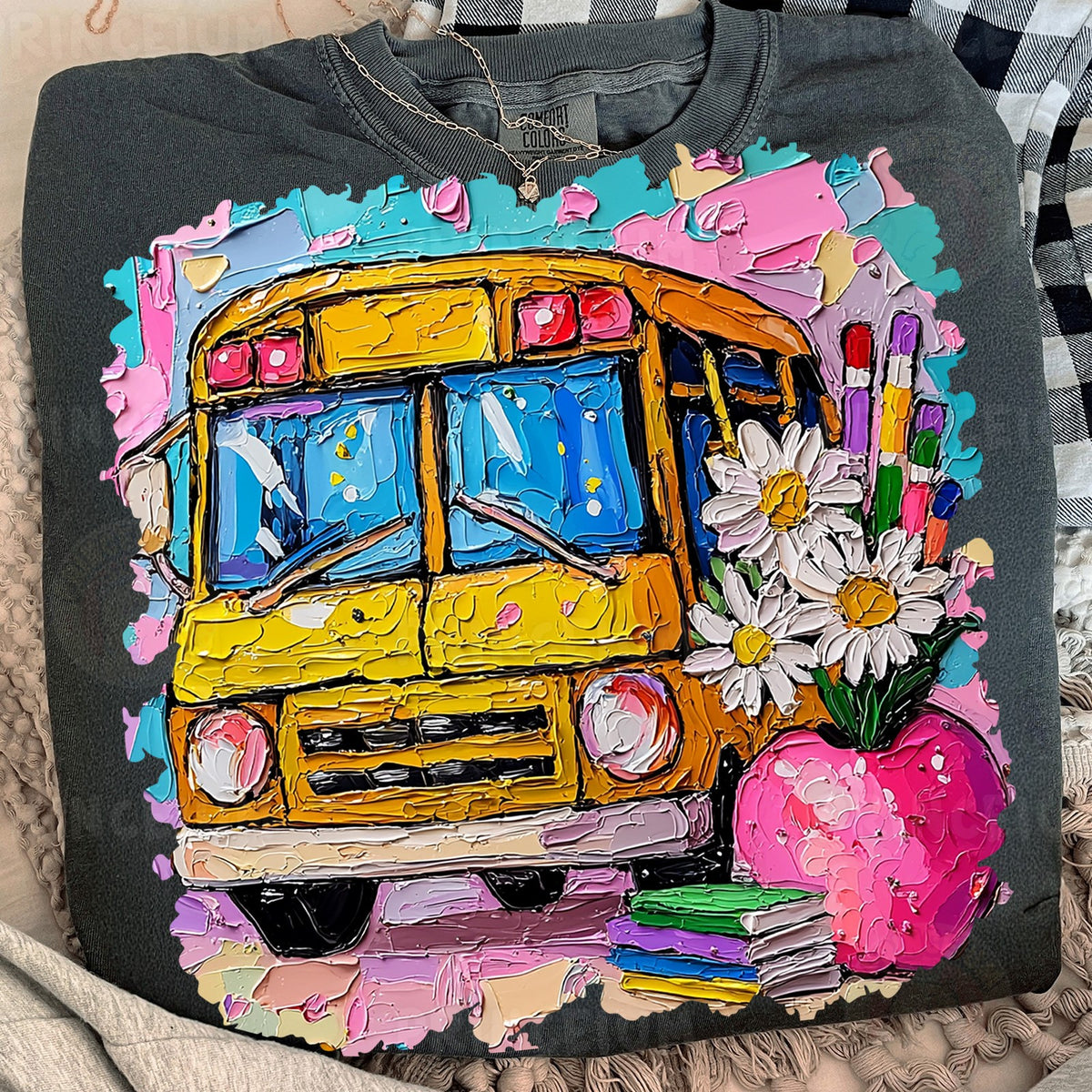 Painted School Bus & Daisies
