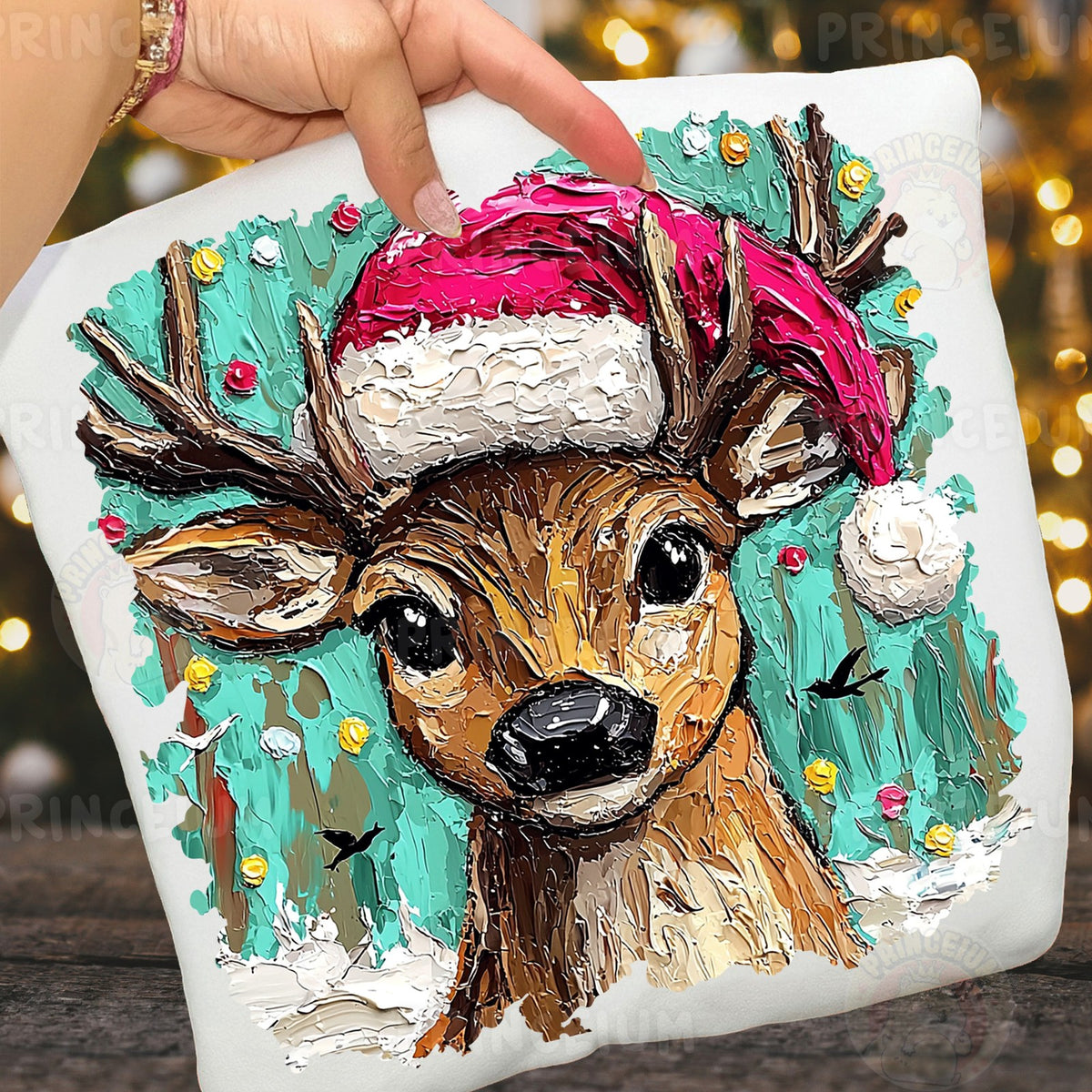 Painted Reindeer in Santa Hat