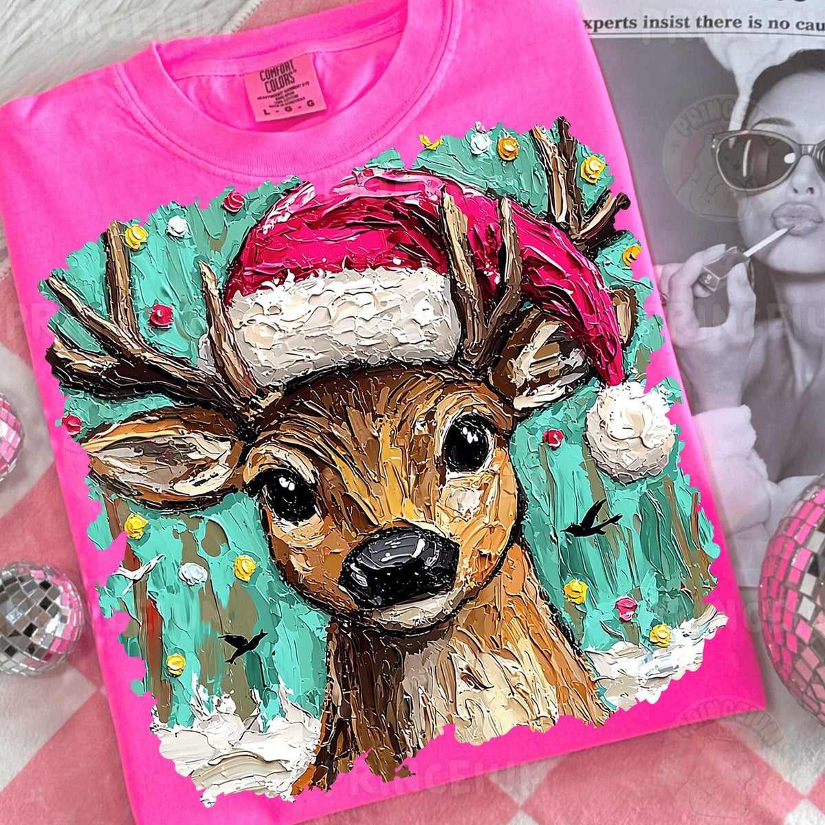 Painted Reindeer in Santa Hat
