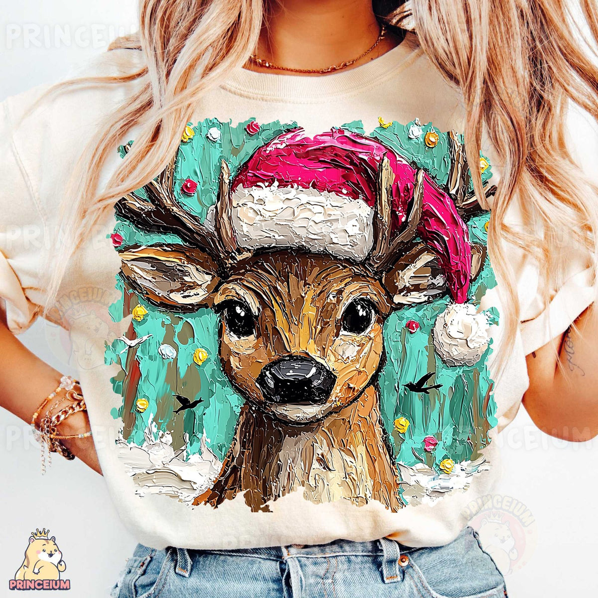 Painted Reindeer in Santa Hat