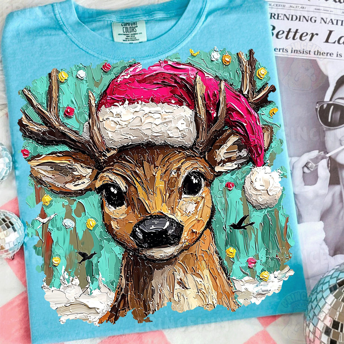 Painted Reindeer in Santa Hat