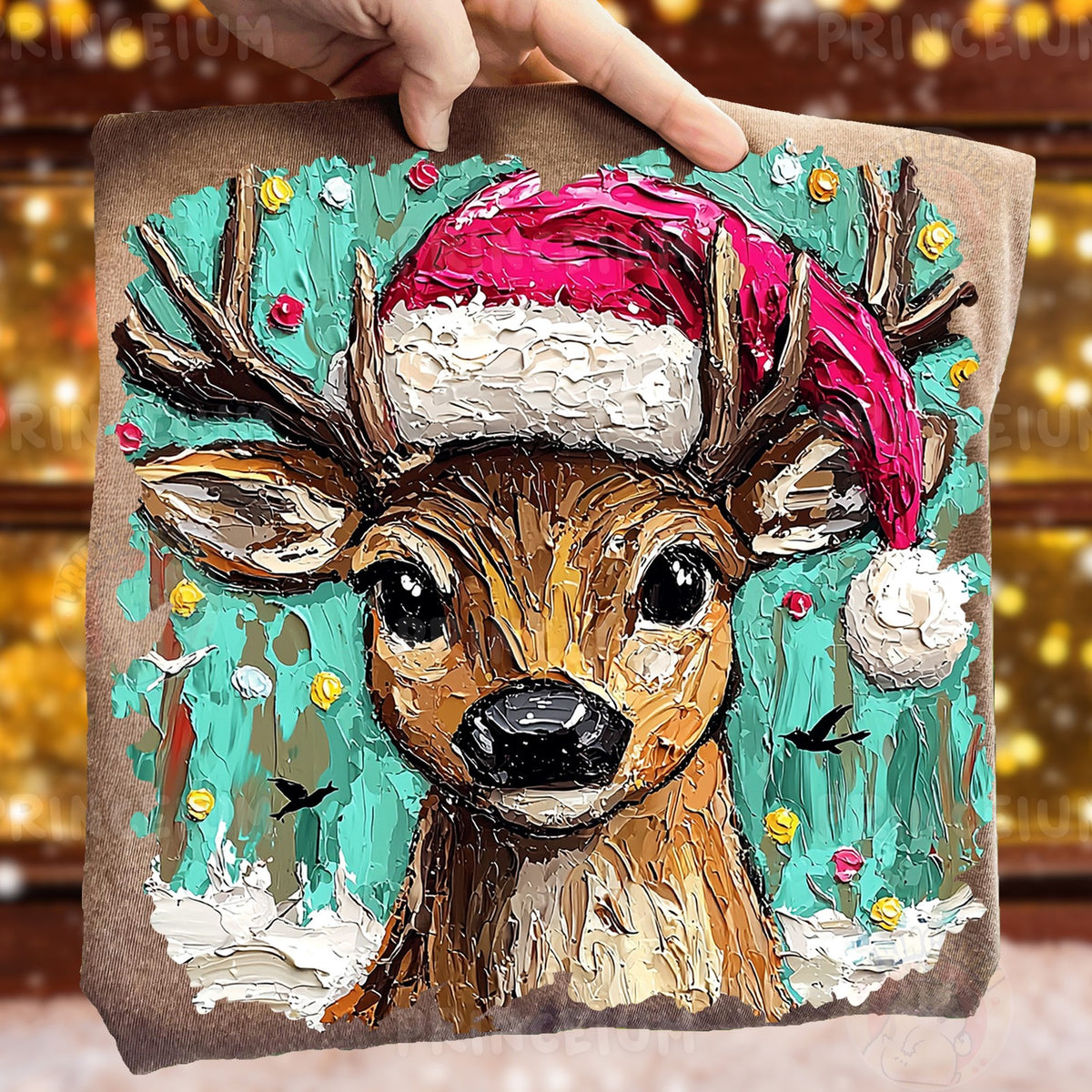Painted Reindeer in Santa Hat