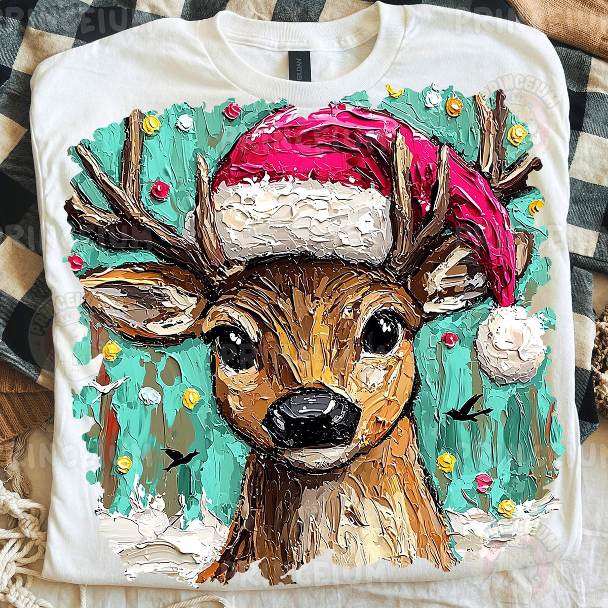 Painted Reindeer in Santa Hat