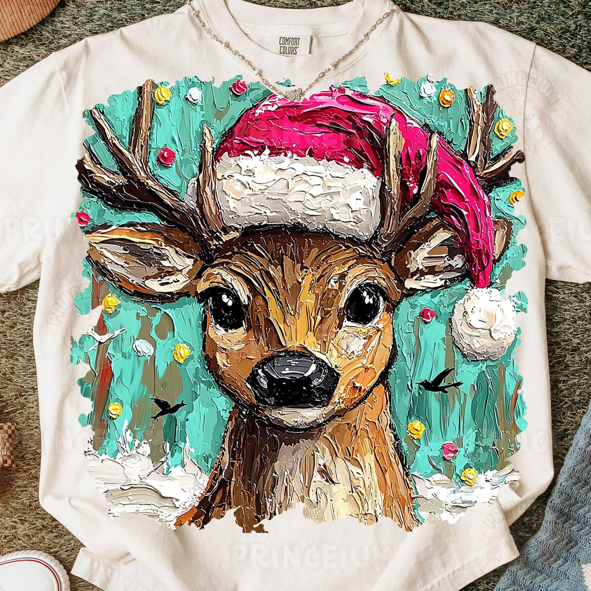 Painted Reindeer in Santa Hat