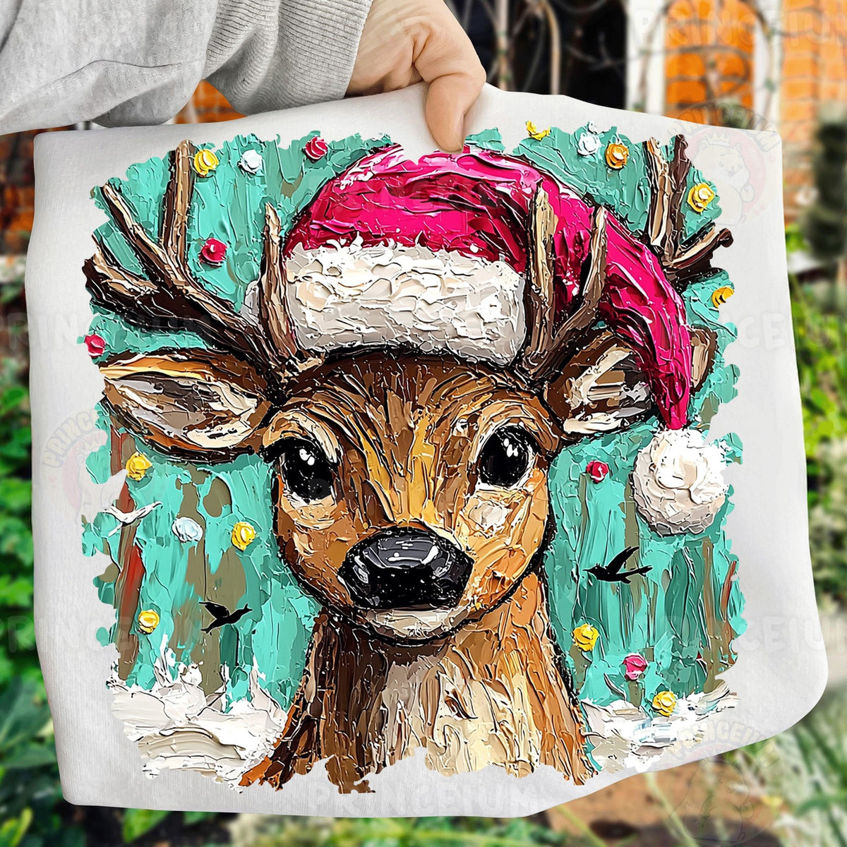Painted Reindeer in Santa Hat