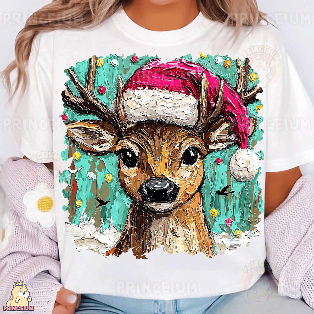 Painted Reindeer in Santa Hat
