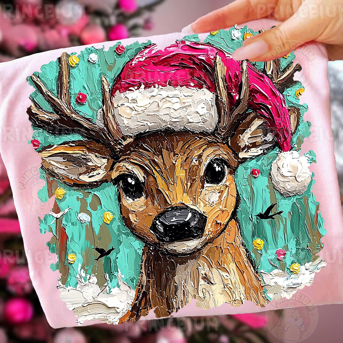 Painted Reindeer in Santa Hat