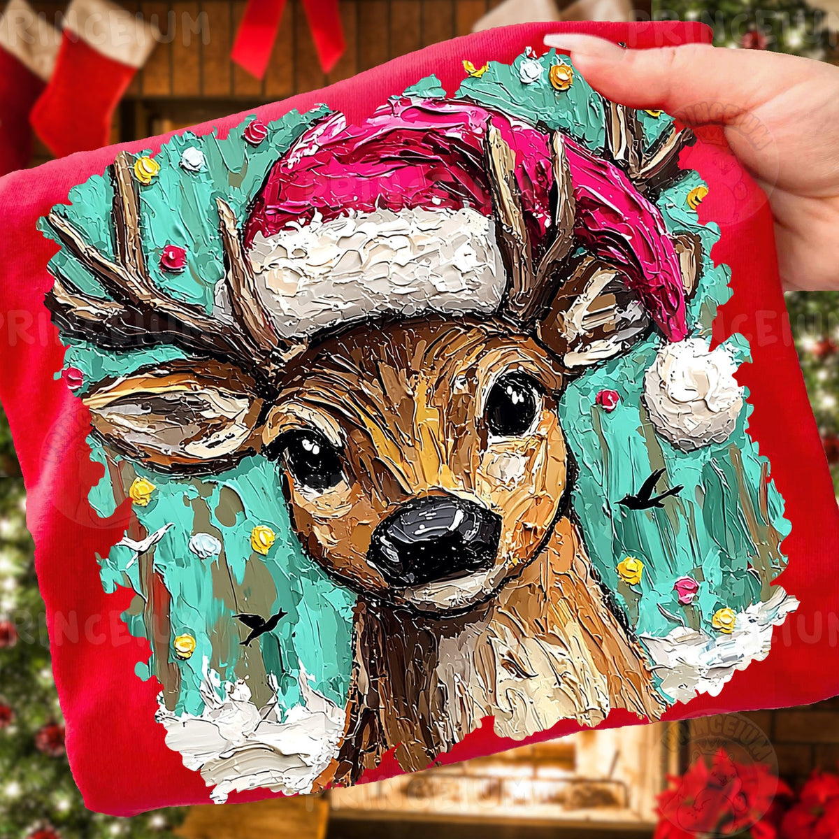 Painted Reindeer in Santa Hat